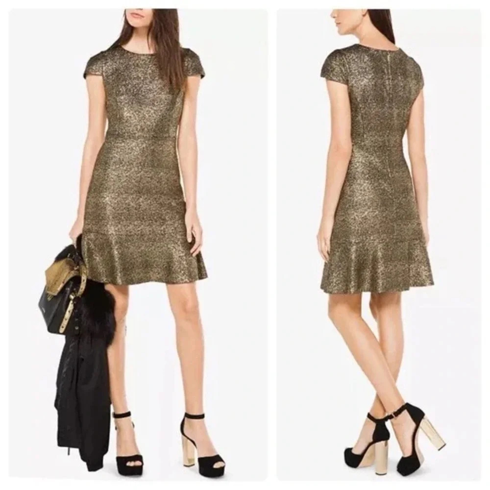 Michael Kors Metallic gold-Knit A-Line Dress - Picture 2 of 11